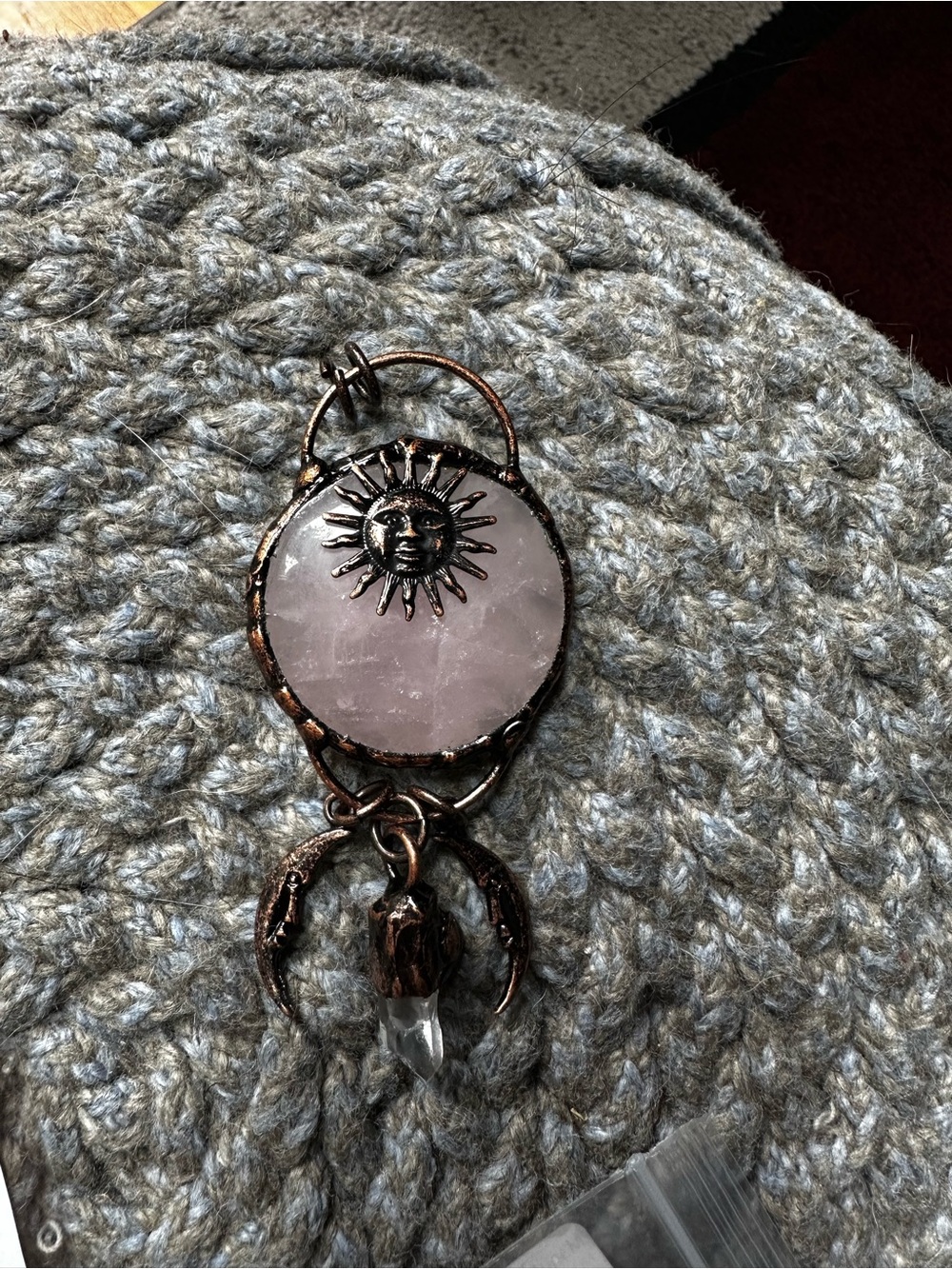 Rose Quartz Sun & Moon Pendant Necklace with Copper Accents - Picture 6 of 9